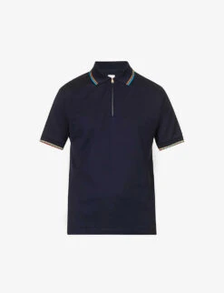 PAUL SMITH Striped-trim Half-zip Cotton-piqué Polo Shirt