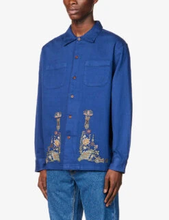 Nudie Jeans Vincent Floral-embroidered Regular-fit Organic-cotton Shirt -Gentlemen Style Shop R04165229 FRENCHBUE ALT02