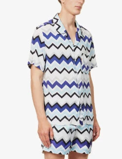 Missoni Zig-zag Pattern Camp-collar Relaxed-fit Woven Shirt -Gentlemen Style Shop R04165471 BLUEGREYWHITE ALT02