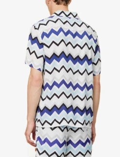 Missoni Zig-zag Pattern Camp-collar Relaxed-fit Woven Shirt -Gentlemen Style Shop R04165471 BLUEGREYWHITE ALT03