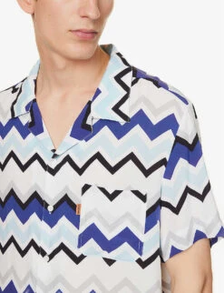 Missoni Zig-zag Pattern Camp-collar Relaxed-fit Woven Shirt -Gentlemen Style Shop R04165471 BLUEGREYWHITE ALT04