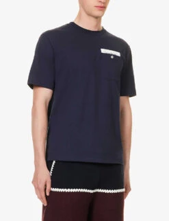 Palm Angels Tape Logo-print Patch-pocket Cotton-jersey T-shirt 9 Palm Angels Tape Logo-print Patch-pocket Cotton-jersey T-shirt -Gentlemen Style Shop R04166039 NAVY ALT02