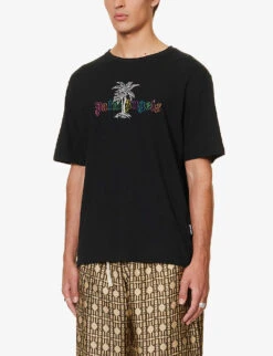 Palm Angels Graphic-print Regular-fit Cotton And Linen-blend T-shirt 9 Palm Angels Graphic-print Regular-fit Cotton And Linen-blend T-shirt -Gentlemen Style Shop R04166045 BLACKWHITE ALT02