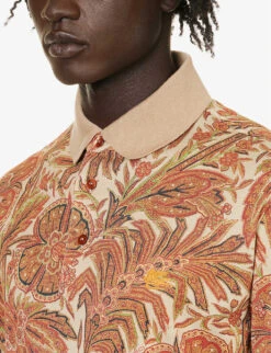 Etro Graphic-pattern Logo-embroidered Cotton Polo Shirt -Gentlemen Style Shop R04166225 BEIGE ALT04