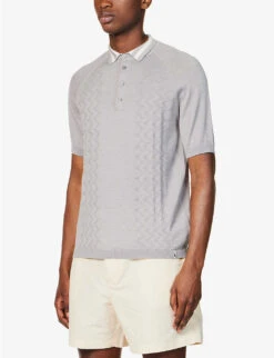 Short-sleeved Branded-tab Wool Polo Shirt 10 Short-sleeved Branded-tab Wool Polo Shirt -Gentlemen Style Shop R04167227 GREY ALT02