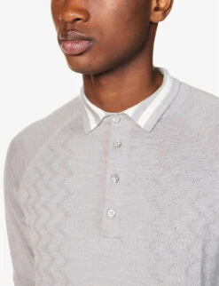 Short-sleeved Branded-tab Wool Polo Shirt 12 Short-sleeved Branded-tab Wool Polo Shirt -Gentlemen Style Shop R04167227 GREY ALT04