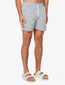Geometric-print Drawstring-waistband Recycled-polyester Swim Shorts -Gentlemen Style Shop R04167459 BLUECOTTONWHITE ALT02