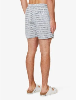 Geometric-print Drawstring-waistband Recycled-polyester Swim Shorts -Gentlemen Style Shop R04167459 BLUECOTTONWHITE ALT03
