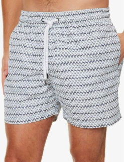 Geometric-print Drawstring-waistband Recycled-polyester Swim Shorts -Gentlemen Style Shop R04167459 BLUECOTTONWHITE ALT04