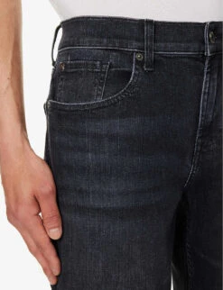 7 For All Mankind Standard Stretch Tek Straight-leg Stretch-denim Jeans -Gentlemen Style Shop R04167696 BLACK ALT04
