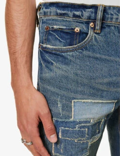 Repair Tapered-leg Low-rise Stretch-denim Jeans 13 Repair Tapered-leg Low-rise Stretch-denim Jeans -Gentlemen Style Shop R04168525 DKINDIGO ALT04