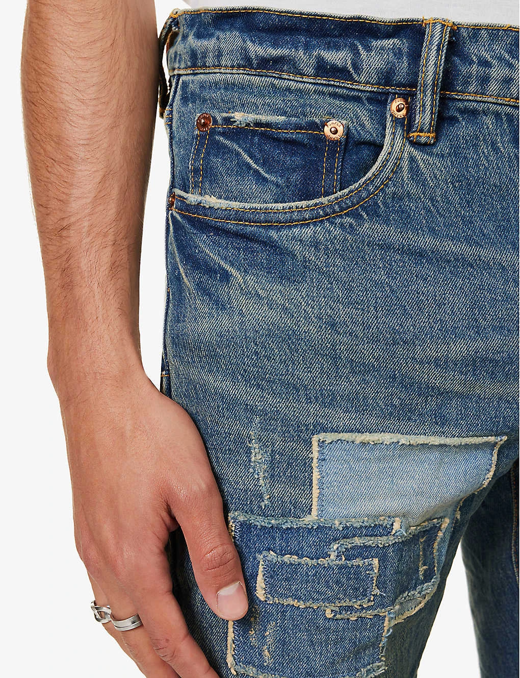 Repair Tapered-leg Low-rise Stretch-denim Jeans 7 Repair Tapered-leg Low-rise Stretch-denim Jeans - Image 5