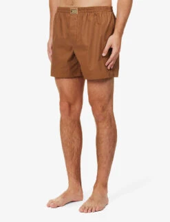 Dolce & Gabbana Logo-plaque Cotton And Silk-blend Swim Shorts 8 Dolce & Gabbana Logo-plaque Cotton And Silk-blend Swim Shorts -Gentlemen Style Shop R04168680 LIGHTBROWN ALT02