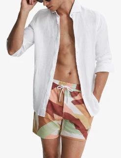 Reiss Brass Abstract-print Regular-fit Recycled-polyester Swim Shorts -Gentlemen Style Shop R04169168 DUSTYROSE ALT04