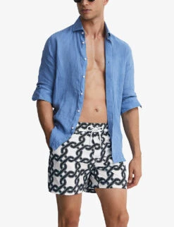 Reiss Chain Graphic-print Regular-fit Recycled-polyester Swim Shorts -Gentlemen Style Shop R04169170 WHITENAVY ALT02