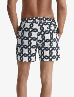 Reiss Chain Graphic-print Regular-fit Recycled-polyester Swim Shorts -Gentlemen Style Shop R04169170 WHITENAVY ALT03