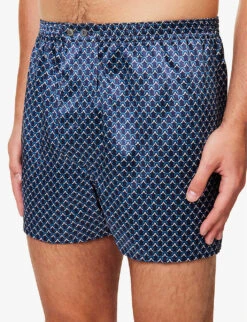 Brindisi Geometric-print Relaxed-fit Silk Boxers -Gentlemen Style Shop R04170107 NAV ALT03