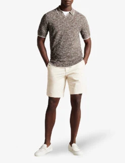 Ted Baker Plantr Marbled-texture Recycled-cotton Polo Shirt -Gentlemen Style Shop R04173332 DKBROWN ALT01