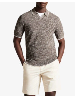 Ted Baker Plantr Marbled-texture Recycled-cotton Polo Shirt -Gentlemen Style Shop R04173332 DKBROWN ALT02