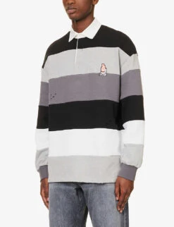 Striped Distressed Regular-fit Cotton-jersey Polo Shirt 9 Striped Distressed Regular-fit Cotton-jersey Polo Shirt -Gentlemen Style Shop R04173419 BLACK ALT02