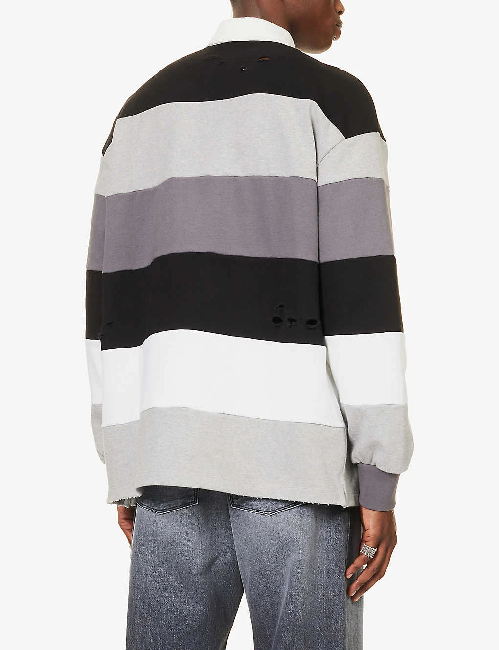 Striped Distressed Regular-fit Cotton-jersey Polo Shirt 6 Striped Distressed Regular-fit Cotton-jersey Polo Shirt - Image 4