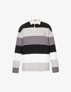 Striped Distressed Regular-fit Cotton-jersey Polo Shirt