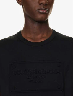 Dolce & Gabbana Brand-print Crewneck Cotton-jersey T-shirt -Gentlemen Style Shop R04174010 BLACK ALT04