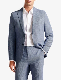 Ted Baker Scopej Slim-fit Puppytooth Linen And Wool-blend Suit Jacket -Gentlemen Style Shop R04174557 BLUE ALT02