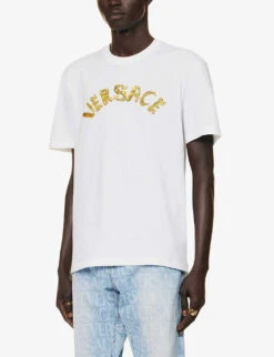 Versace Logo-embellished Regular-fit Cotton-jersey T-shirt -Gentlemen Style Shop R04181570 OPTICALWHITE ALT02
