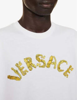 Versace Logo-embellished Regular-fit Cotton-jersey T-shirt -Gentlemen Style Shop R04181570 OPTICALWHITE ALT04