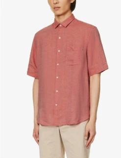 Sunspel Striped Short-sleeved Regular-fit Linen Shirt -Gentlemen Style Shop R04181942 BURNTSIENNA23 ALT02