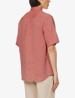 Sunspel Striped Short-sleeved Regular-fit Linen Shirt -Gentlemen Style Shop R04181942 BURNTSIENNA23 ALT03