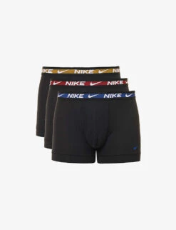 Nike Pack Of Three Logo-waistband Stretch Recycled-polyester Trunks