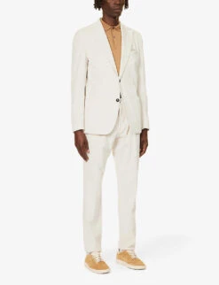 ELEVENTY Notched-lapel Drawstring-waistband Regular-fit Cotton-blend Suit 12 ELEVENTY Notched-lapel Drawstring-waistband Regular-fit Cotton-blend Suit -Gentlemen Style Shop R04187220 WHITE ALT02