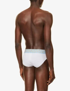 Versace Logo-waistband Low-rise Stretch-cotton Briefs -Gentlemen Style Shop R04188839 WHITESUMMERSKYBLUE ALT02