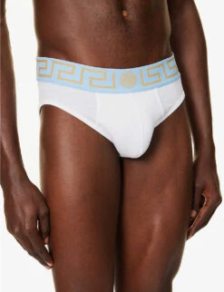Versace Logo-waistband Low-rise Stretch-cotton Briefs -Gentlemen Style Shop R04188839 WHITESUMMERSKYBLUE ALT03