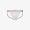Versace Logo-waistband Low-rise Stretch-cotton Jockstrap 1 Versace Logo-waistband Low-rise Stretch-cotton Jockstrap -Gentlemen Style Shop R04188844 WHITEGREEKGOLD M