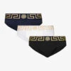 Versace Pack Of Three Logo-waistband Low-rise Stretch-cotton Briefs 1 Versace Pack Of Three Logo-waistband Low-rise Stretch-cotton Briefs -Gentlemen Style Shop R04188852 BLACKBLUEWHITE M