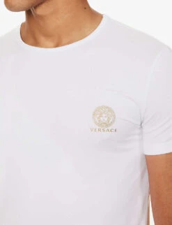 Versace Graphic-print Crewneck Stretch-cotton T-shirt -Gentlemen Style Shop R04188857 OPTICALWHITE ALT03