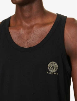 Versace Medusa Logo-print Stretch-cotton Top -Gentlemen Style Shop R04188859 BLACK ALT03