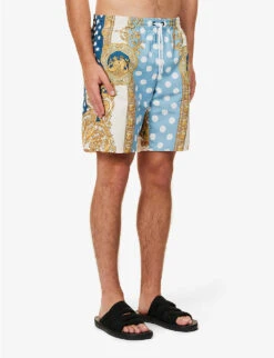 Versace Graphic-print Slip-pocket Regular-fit Swim Shorts -Gentlemen Style Shop R04188863 LIGHTBLUEIVORY ALT02