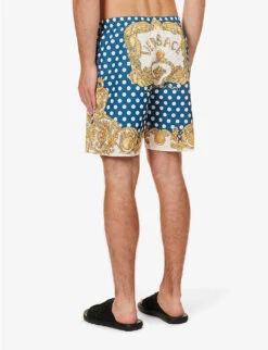 Versace Graphic-print Slip-pocket Regular-fit Swim Shorts -Gentlemen Style Shop R04188863 LIGHTBLUEIVORY ALT03