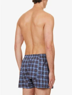 Sunspel Check-print Cotton-poplin Boxers 8 Sunspel Check-print Cotton-poplin Boxers -Gentlemen Style Shop R04194504 NAVYWOVENBOXERCHECK ALT02