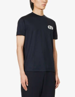 Emporio Armani Logo-embroidered Crewneck Jersey T-shirt -Gentlemen Style Shop R04196965 BLUNAVY ALT02