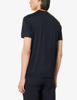 Emporio Armani Logo-embroidered Crewneck Jersey T-shirt -Gentlemen Style Shop R04196965 BLUNAVY ALT03