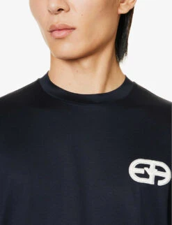Emporio Armani Logo-embroidered Crewneck Jersey T-shirt -Gentlemen Style Shop R04196965 BLUNAVY ALT04