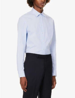 Emporio Armani Pleated-cuff Regular-fit Stretch-cotton Shirt 10 Emporio Armani Pleated-cuff Regular-fit Stretch-cotton Shirt -Gentlemen Style Shop R04196990 AZZURROCHIARISSIMO ALT02
