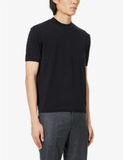 Emporio Armani Brand-embroidered Regular-fit Cotton-knit T-shirt -Gentlemen Style Shop R04196992 BLUNAVY ALT02
