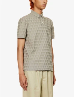 Emporio Armani Geometric-pattern Jacquard Cotton-knit Polo Shirt -Gentlemen Style Shop R04196998 GREIGETRIANGL ALT02