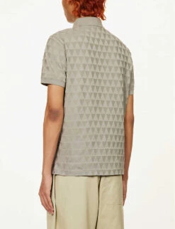 Emporio Armani Geometric-pattern Jacquard Cotton-knit Polo Shirt -Gentlemen Style Shop R04196998 GREIGETRIANGL ALT03